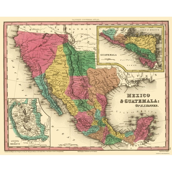 Historic Map - Mexico Guatemala - Tanner 1834 - Vintage Wall Art