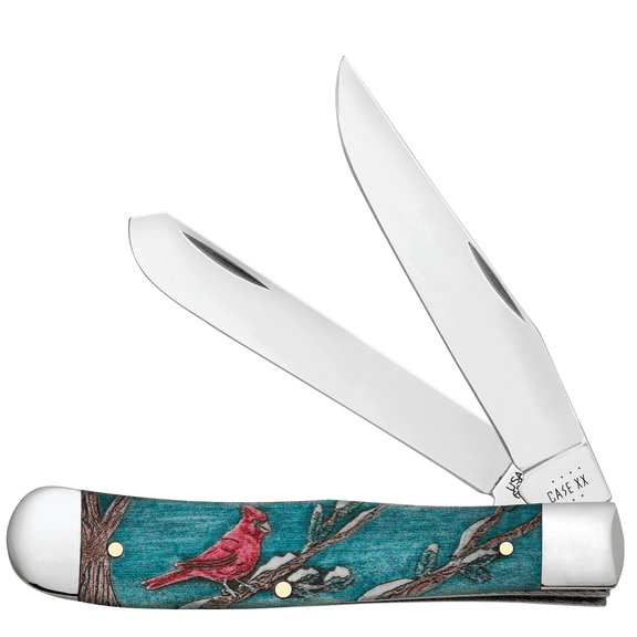 Case Trapper Cardinal Pocket Knife 3.27" Clip/Spey Tru-Sharp Mirror Polished Blade Bone Handle Blue