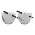 thumbnail image 2 of Ceramic Japanese Sakura Pink Cherry Blossoms Ramen Noodle Bowls Chopsticks Set 2, 2 of 6