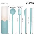 thumbnail image 2 of Wheat Straw Cutlery, 2 Set Portable Cutlery Set Reusable Spoon Fork Chopsticks Tableware Set for Picnics Daily Use, 2 of 5
