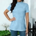 thumbnail image 5 of T Shirts for Women Solid Color Mock Neck Short Sleeve Casual Blouse Summer Tops, 5 of 7