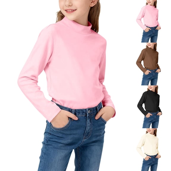 talentlend Girls Turtleneck T Shirt Fleece Base Layer Undershirt Mock Neck Thermal Casual Solid Color Tee Tops
