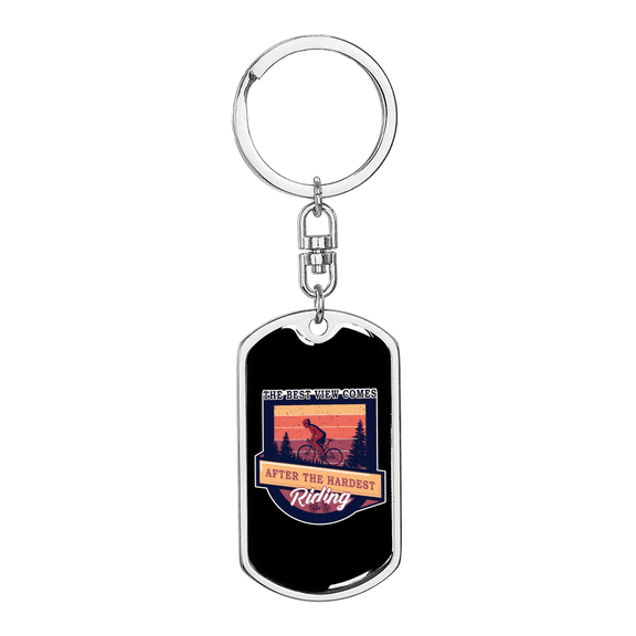 The Best View Cycling Stainless Steel or 18k Gold Premium Swivel Dog Tag Keychain