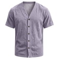 thumbnail image 5 of Sewkxo Men's Linen Shirts Short Sleeve Casual Shirts Button Down Shirt for Men Beach Summer Shirt,Light Purple M, 5 of 8