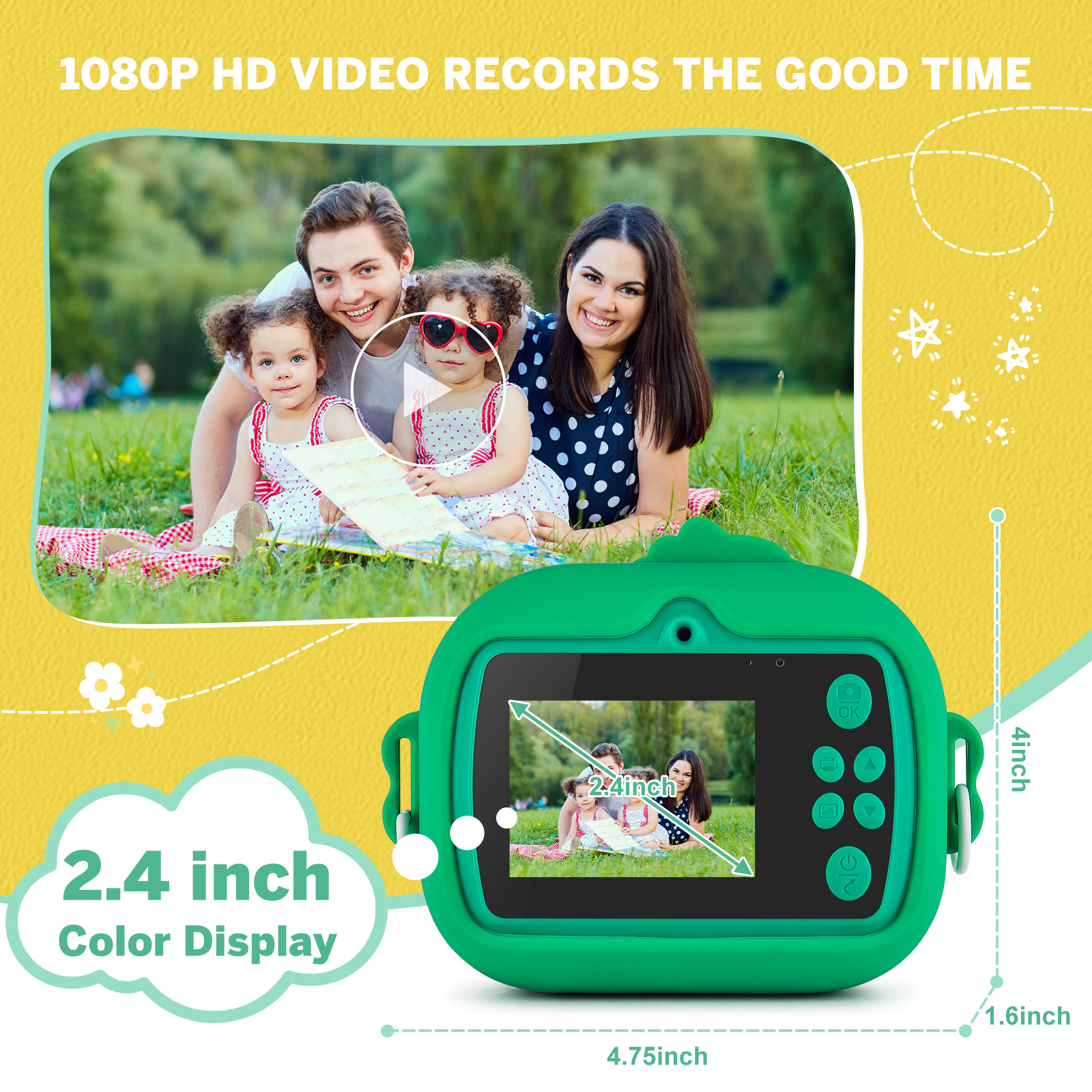 Inadays Kids Instant Print Digital Camera 1080P Green photo 8
