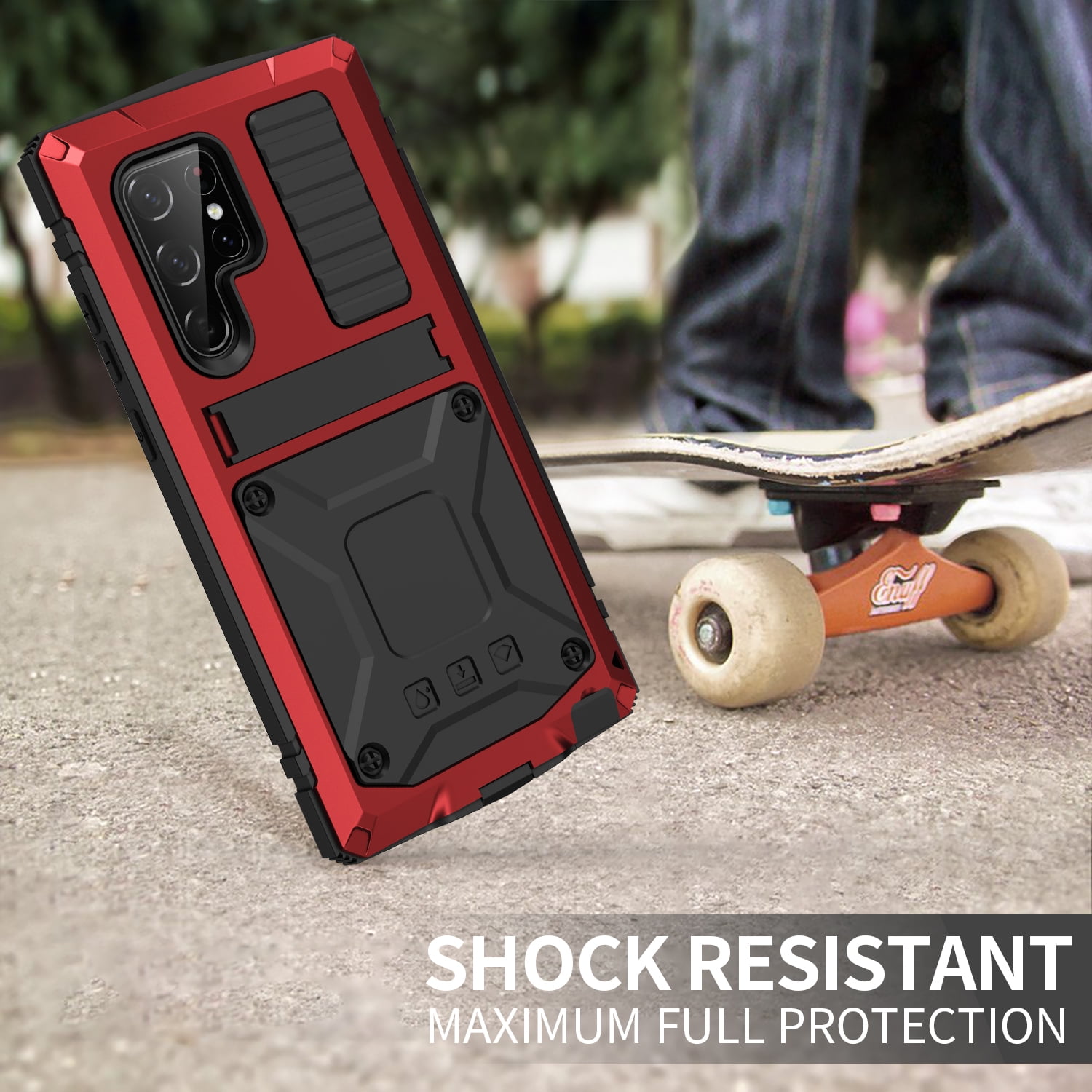 Samsung S22 Ultra Rugged Full-Body Case, Metal Bumper Built-in Screen Protector&Kickstand,Dustproof Drop-Proof,Full Body Protection Heavy Duty Military Cover For Samsung Galaxy S22 Ultra, Red