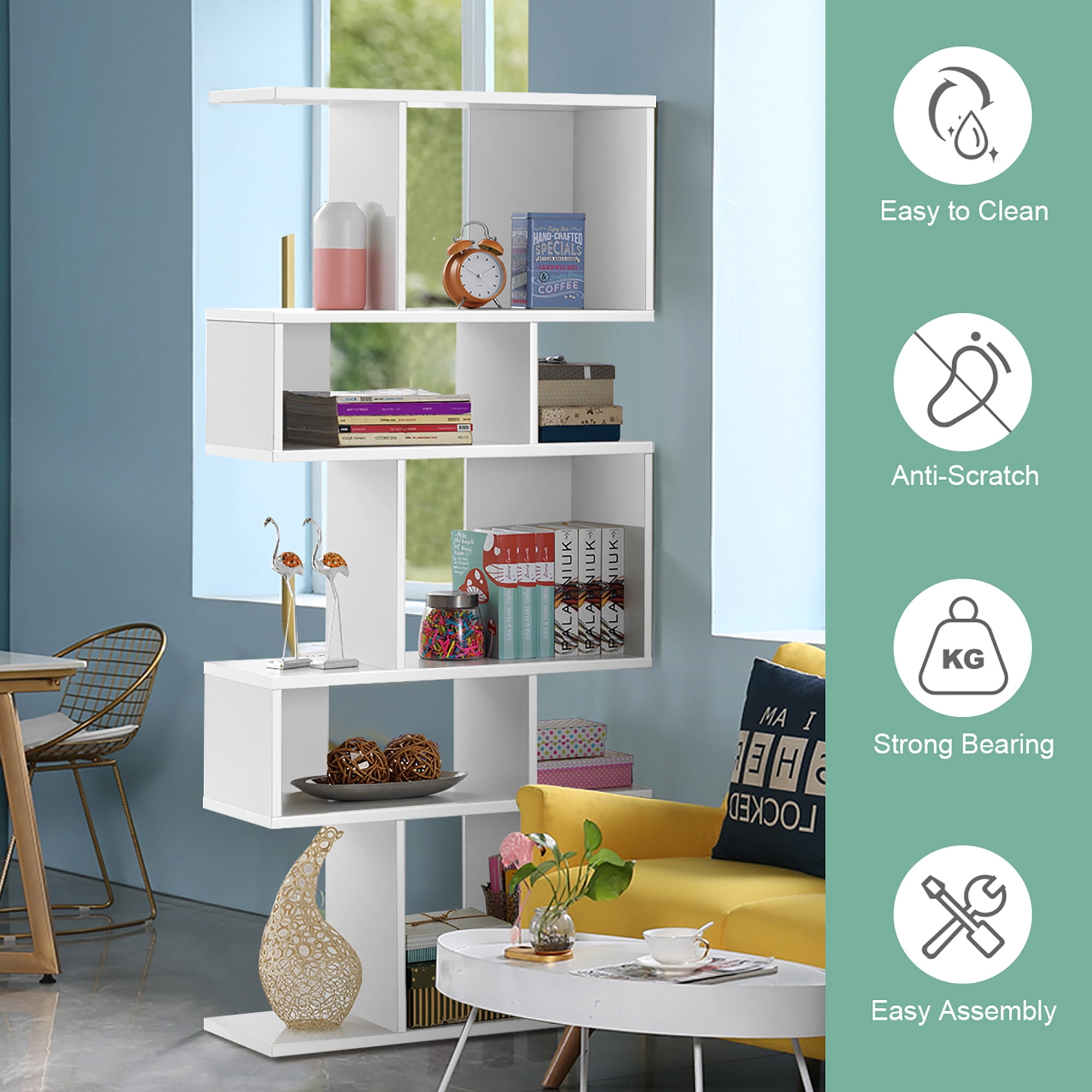Gymax 2 PCS 5 Cubes Ladder Shelf Freestanding Bookshelf Display Rack Bookcase White