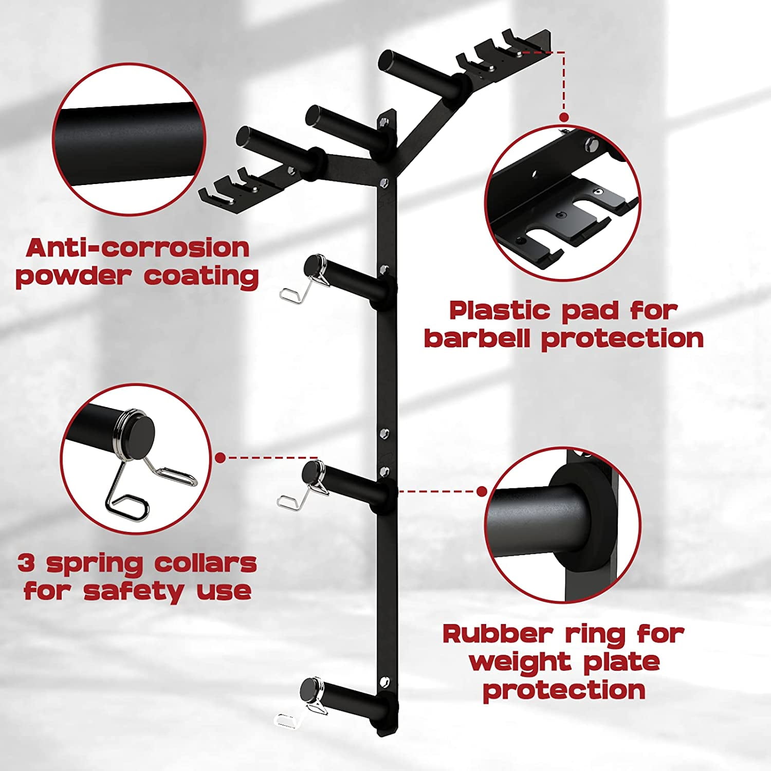 Yes4All 6 Pegs & 4 Barbell Storage Racks Load Up To 1190 LBS - Weight Plate Tree & Barbell Holder