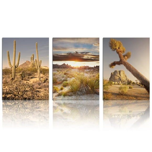 3 PCS Canvas Wall Art Print Joshua Tree National Park Poster Southwest California Desert at Sunset Landscape Picture Painting Canvas for Living Room Bedroom Decoration Framed Ready to Hang 12"x16"3pcs
