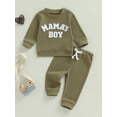 thumbnail image 4 of Caoirhny Baby Toddler Boy Fall Clothes Set 6 12 18 24 Months 2T 3T Letter Embroidery Long Sleeve Sweatshirt Elastic Waist Pants 2 Piece Waffle Outfit, 4 of 9