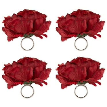 Peony Napkin Ring Set - Deep Red - Set of 4