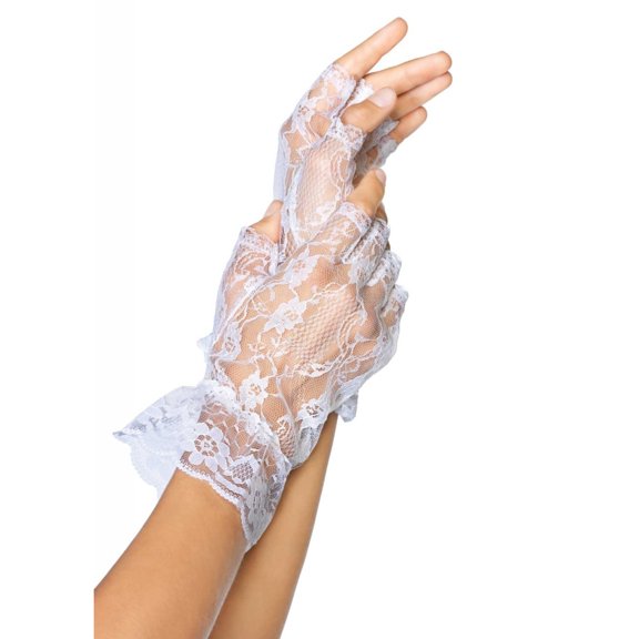 Women's Lace Fingerless Wrist Ruffle Gloves, One Size, White