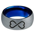 thumbnail image 2 of Tungsten Infinity Heart Shaped Emoji Art Band Ring 8mm Men Women Comfort Fit Blue Dome Brushed Gray Polished, 2 of 4