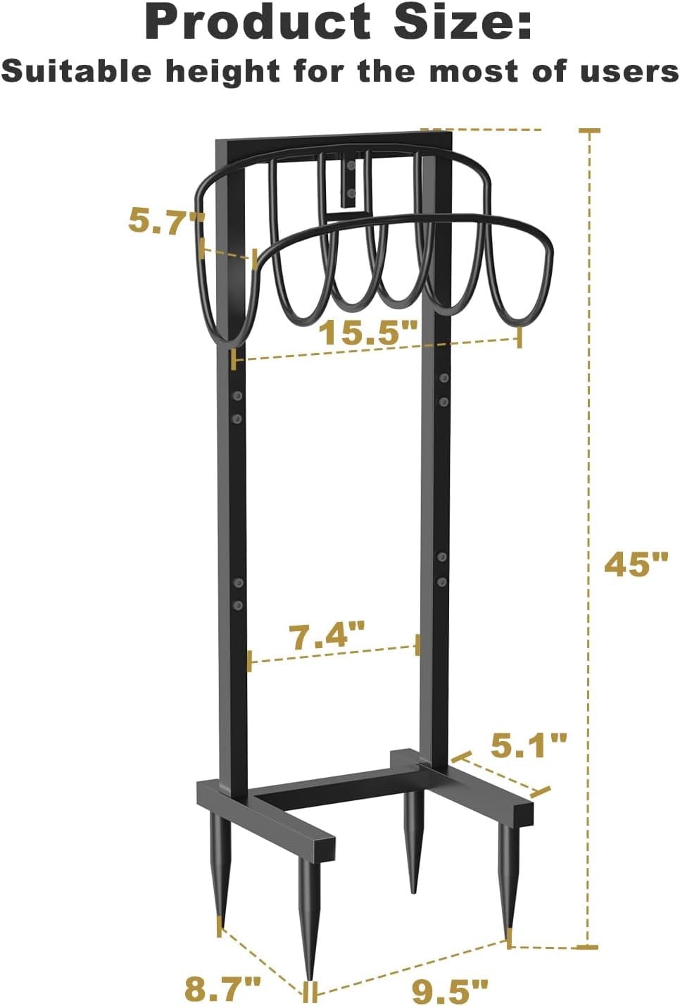 Freestanding Garden Hose Holder with 4 Spikes, Heavy Duty Metal Reel Stand Hanger Rack Organizer, Holds Storage 150ft Hose for Outside Yard Lawn, Black