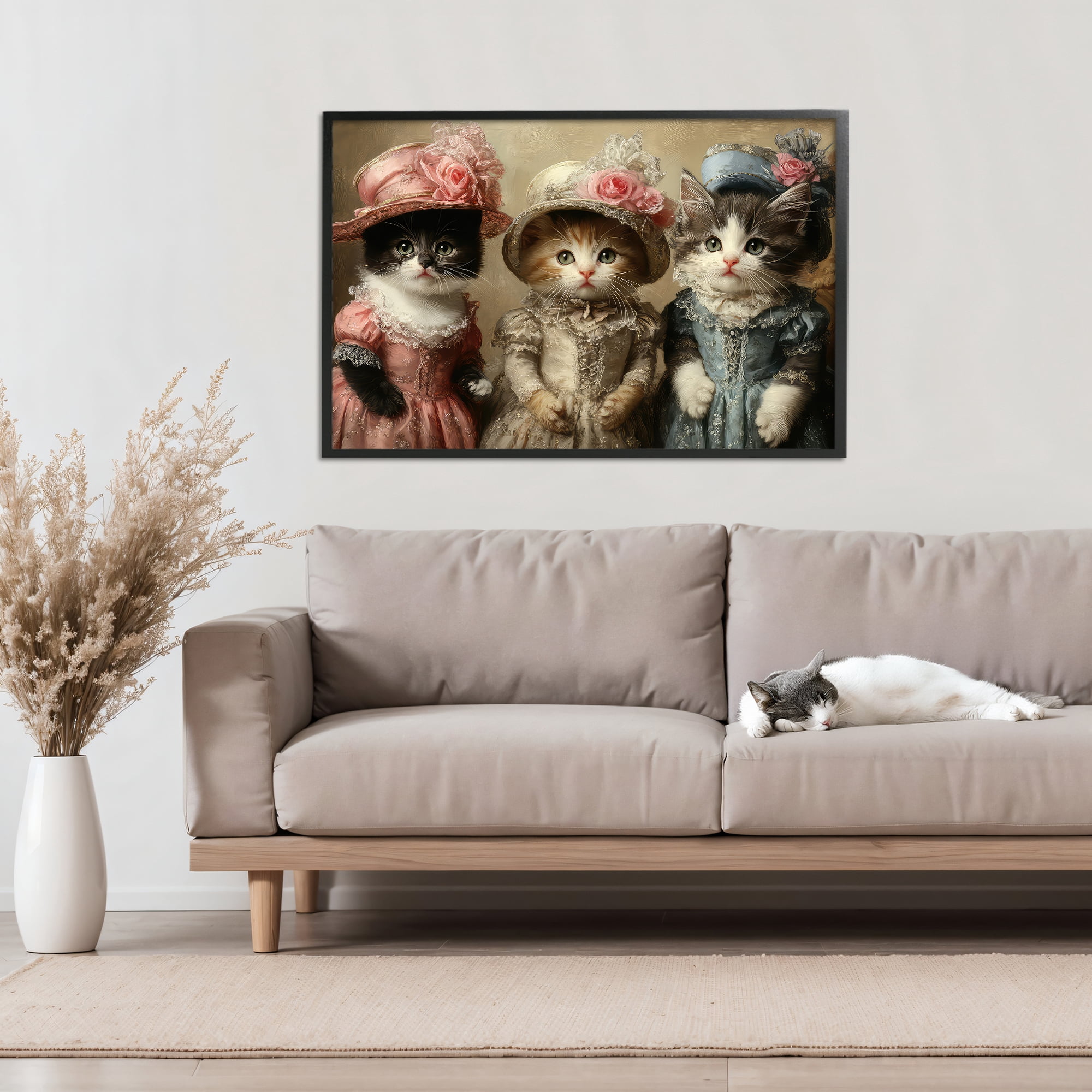 Stupell Industries Vintage Dress Cats Black Framed Giclee Art, design by The Wands Want