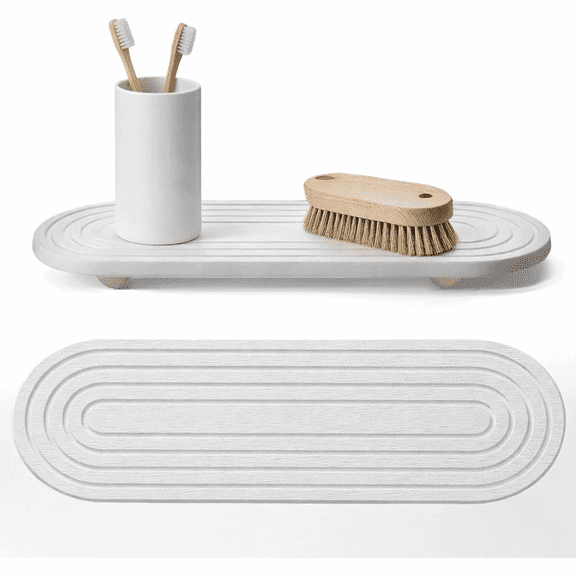Water Absorbing Diatomite Stone Tray for Sink, Quick Dry Countertop Organizer, White, 1 Count