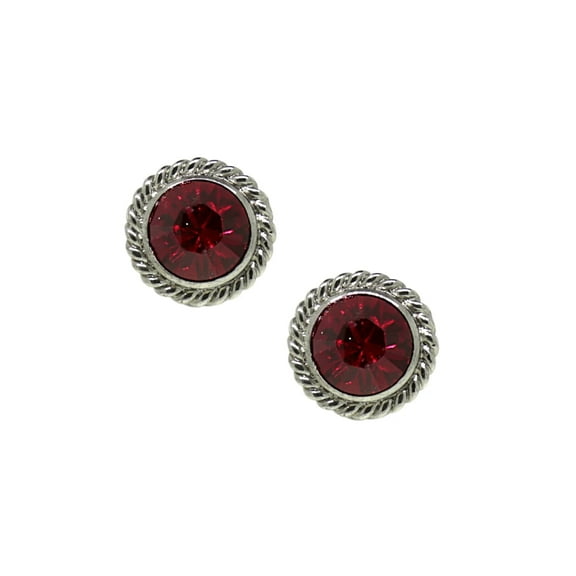 1928 Jewelry Siam Red Silver Tone Rope Stud Earrings