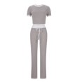 thumbnail image 5 of Camisas de Manga Corta para las Mujeres Fallow Blusa de Color Sólido con Set de Pantalones de Bolsillo, Cuerda de Dibujo de Cintura Elástica para el Uso Casual de Verano, 5 of 5