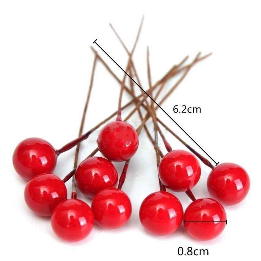 100Pcs Artificial Red Holly Berry Berries 8mm Home Garland Christmas Decoration 