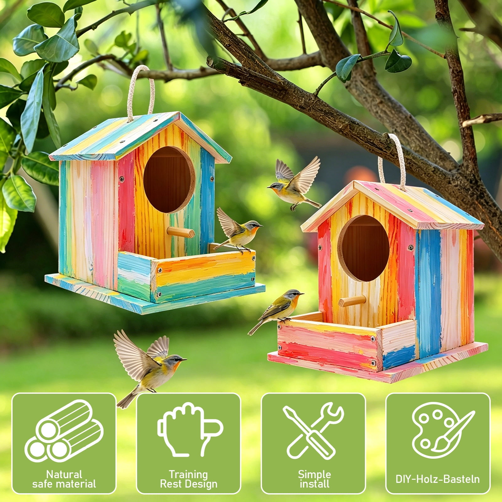 Threns Bird House Kit, 2 Pack DIY Wooden Birdhouse Kits, Arts and Crafts Painting Kit, Buildable DIY Birdhouse Kit for Kids, Summer Arts and Craft Projects with Paint and Brush