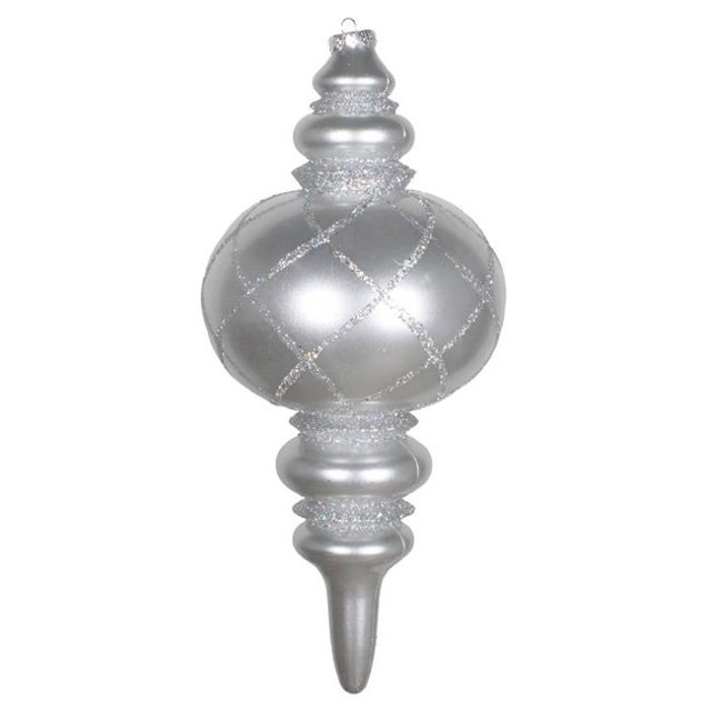 Vickerman MT198907D 13 in. Silver Candy Glitter Net Finial Ornament