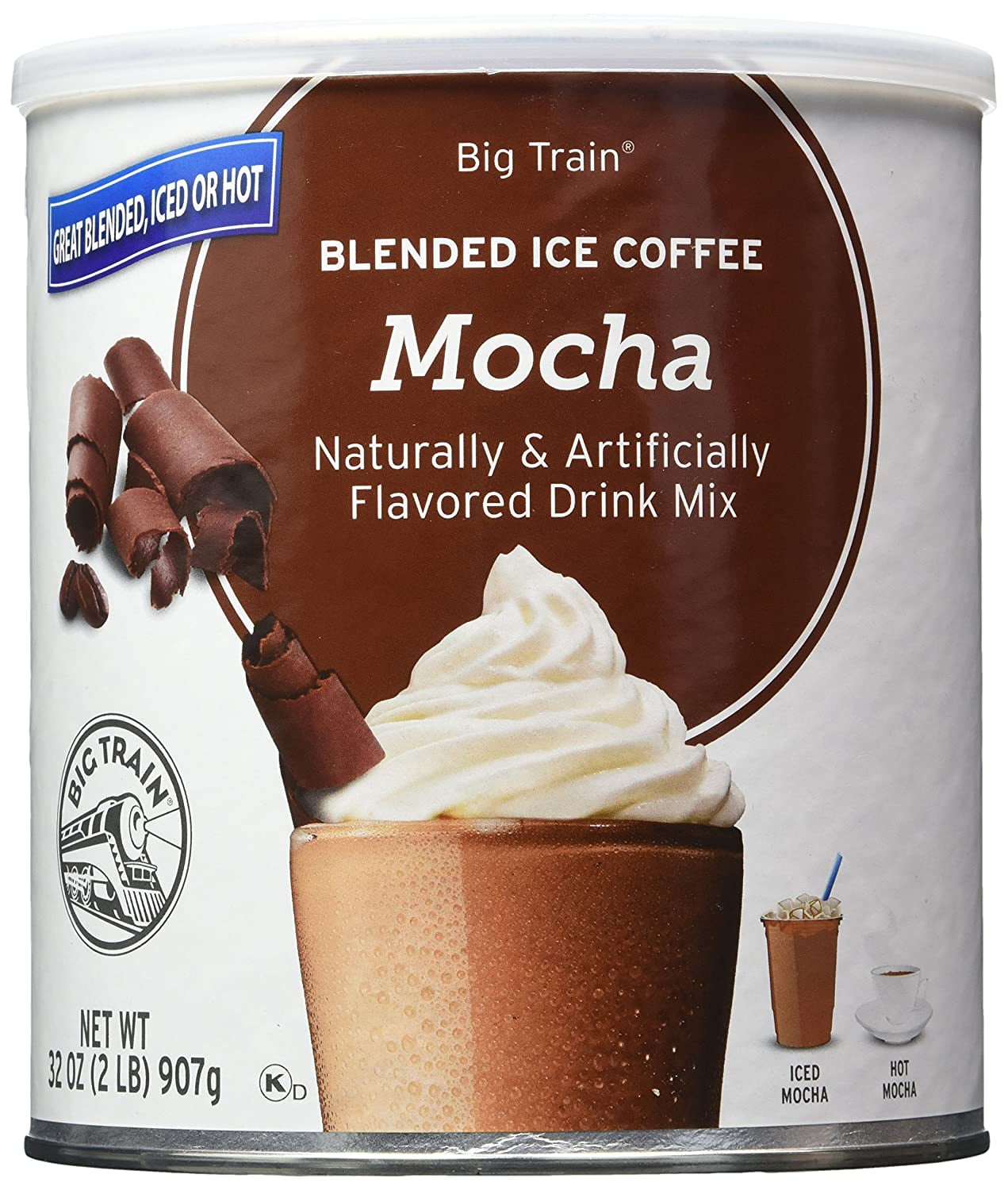 Big Train Blended Ice Coffee, Mocha, 2 Pound, Powdered Instant Coffee Drink Mix, Serve Hot or Cold, Makes Blended Frappe Drinks