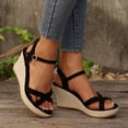 thumbnail image 4 of Rokment Womens Espadrilles Platform High Heels Dressy Sandals 2026 Fashion Casual Glitter Rhinestones Open Toe Ankle Strap Chunky Heels Dress Summer Shoes for Bride Wedding Black Size 6, 4 of 7