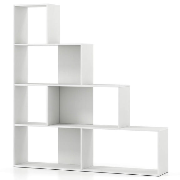 Costway 1 PCS 4-Tier Bookshelf with 6 Storage Cubes 64" Tall Modern Geometric Stair Bookcase