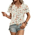 thumbnail image 4 of Jsaierl Womens Short Sleeve Tops Summer Dressy Ruffle Shirts V Neck Flowy Pleated Tunic Blouses Boho Graphic Tshirts Top S-2XL, 4 of 7