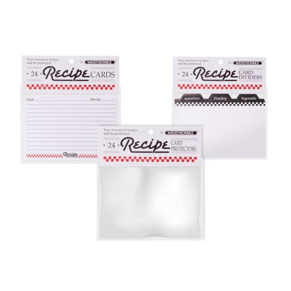 Weatherbee Recipe Cards, Dividers and Protectors, 3 x 5-Inch, Made in America, Set of 24 Cards, Dividers, and Protectors