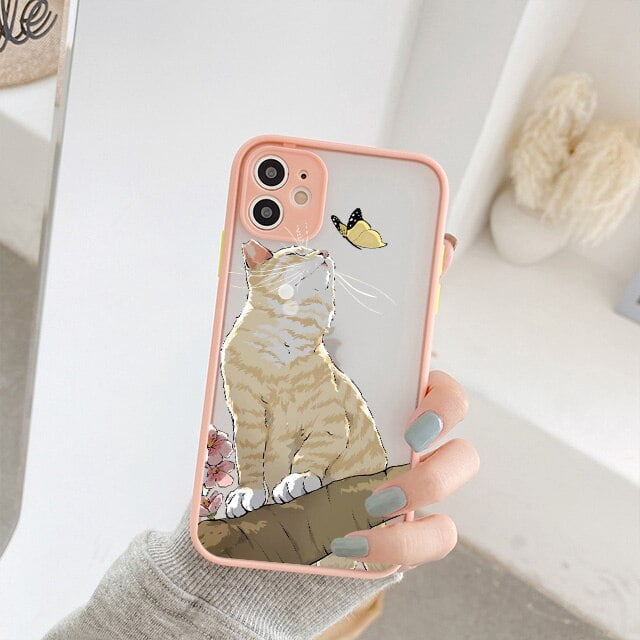 Funda de teléfono con Gato y flores para iPhone, carcasa trasera dura y suave a la moda para modelos 14 Pro Max, 11, 12 Pro, 13Pro Max, XS Max, XR, X, 8, 7Plus, SE Fivean unisex