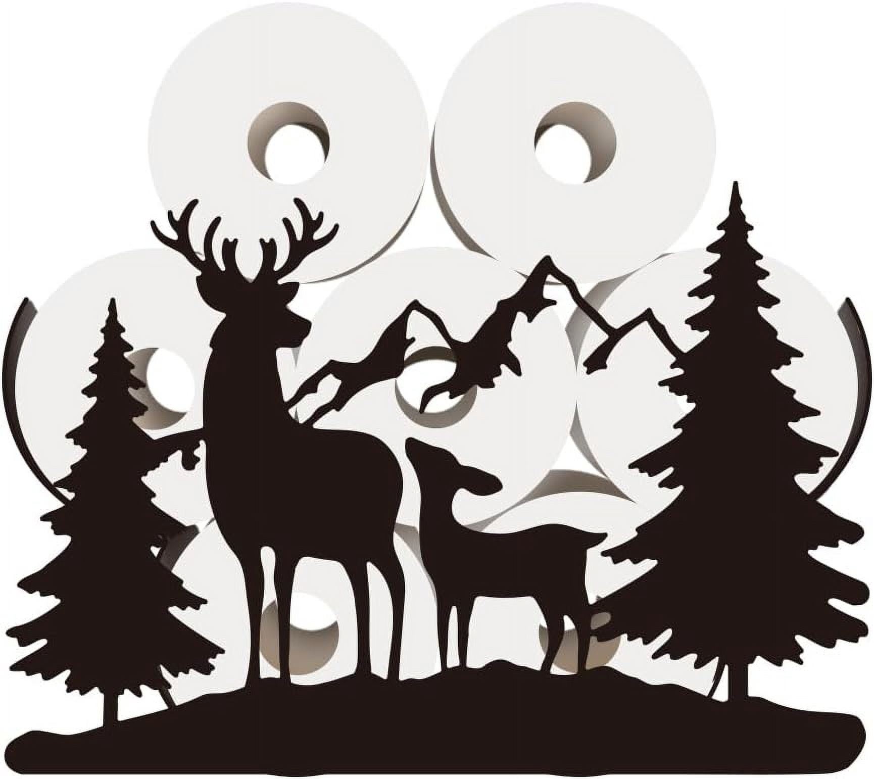 Deer Toilet Paper Holder Metal Forest Animal Wall Mounted Toilet Paper Storage for Extra 8 Rolls Funny Animal Toilet Paper Organizer Toilet Paper Roll Holder for Bathroom Home Office Décor Black