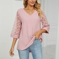 thumbnail image 3 of tklpehg 3/4 Sleeve Womens Tops Relaxed Fit Comfortable V Neck Three Quarter Sleeve Lace Flare Sleeve Shirts Leisure Solid Color Tunic Tops Blouse Pink 12(XXL), 3 of 6