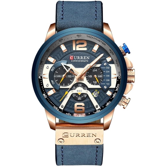 Mens Luxury Watches Business Chronograph Dress Waterproof Leather Strap Analog Quartz Wrist Watch