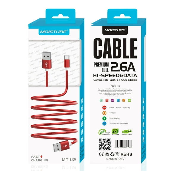 Moisture 2.6a Premium Full Hi-speed A To Type C Data Cable In Red