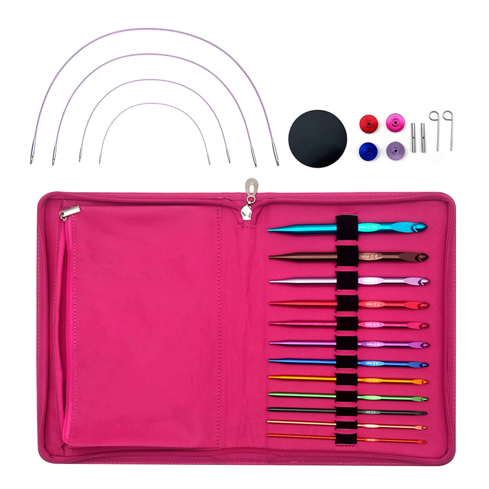 RUISINERY 12Pair Interchangeable Circular Knitting Needle Set 3.0mm-10mm Aluminum Circular Knitting Needle Set with Leather Case