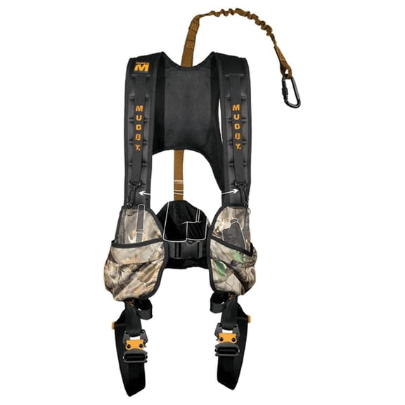 Hunting Tree Stand Safety Systems Lightweight Padded Nylon Quick-Release Crossover Harness Combo, Large
