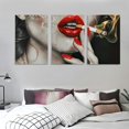 thumbnail image 3 of Ullo0ord Art Wall Decor Fashion Red Lips Smoking Girl Painting Canvas Painting Canvas Painting Wall Art for Bedroom Living Room Decor, 3 of 4