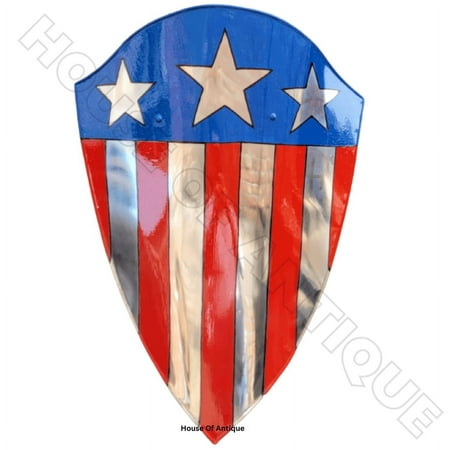 House Of Antque Captain America-Inspired Antique Patriotic Shield – Handcrafted Stars Decorative Shield for Collectors, Cosplay, Rustic Vintage Home Decor Gifts
