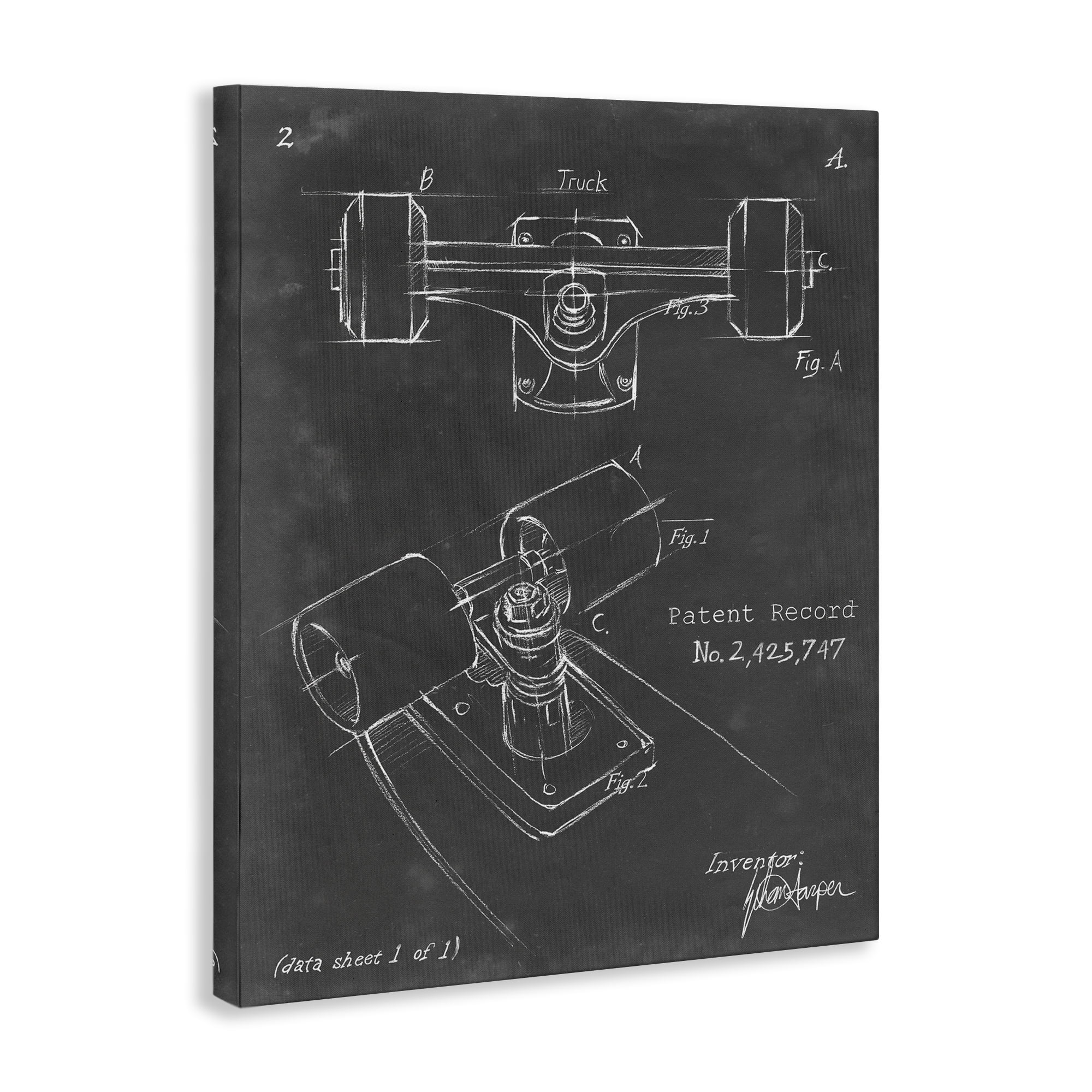 Stupell Industries Skateboard Truck Blueprint Sports Painting Gallery Wrapped Canvas Art Print Wall Art, 16 x 20
