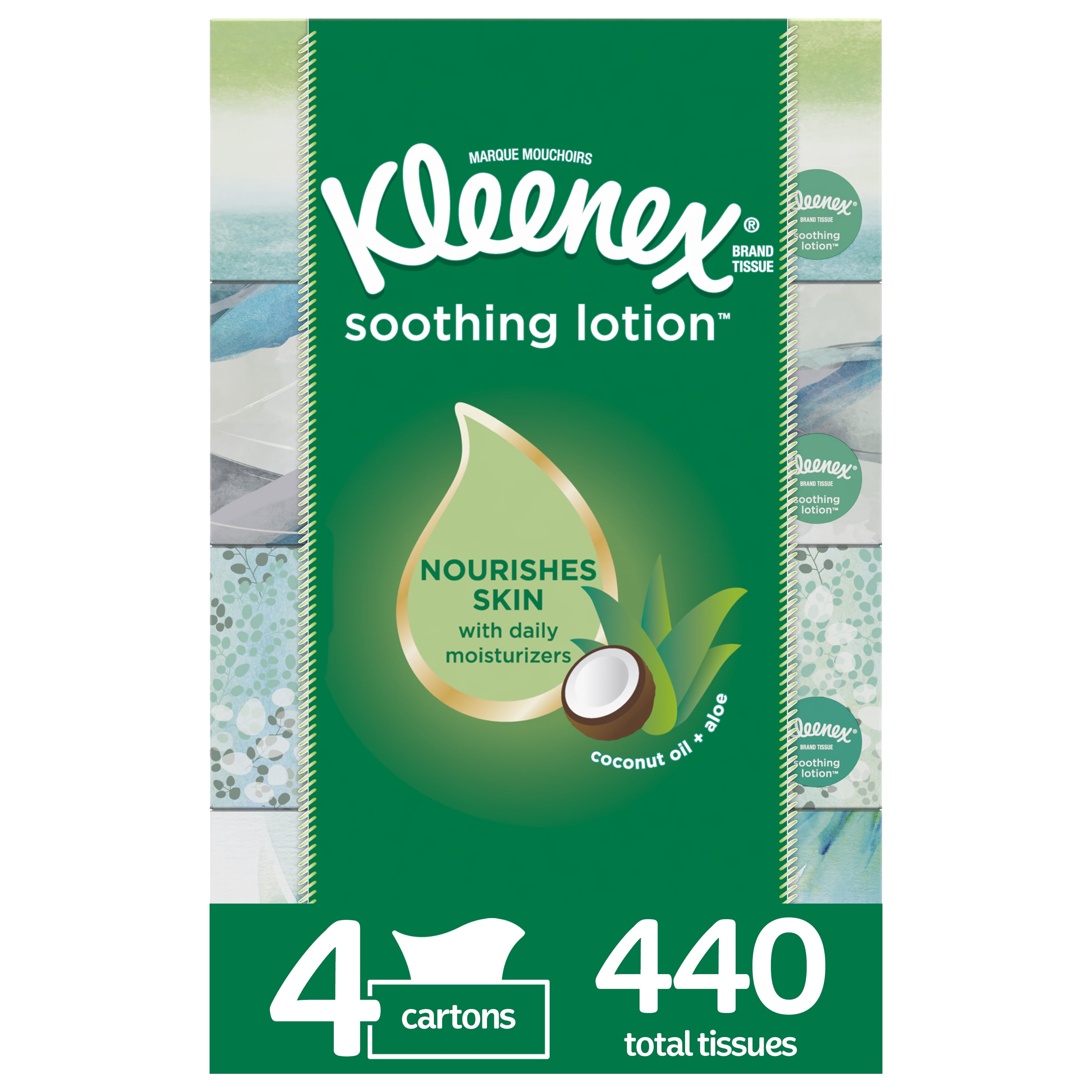 Kleenex Soothing Lotion Facial Tissues, 4 Flat Boxes (440 Total Tissues