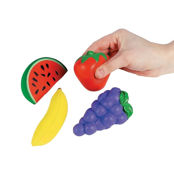 Fun Express - Fruit Shaped Stress Toys - Toys - Balls - Relaxables - 12 Pieces