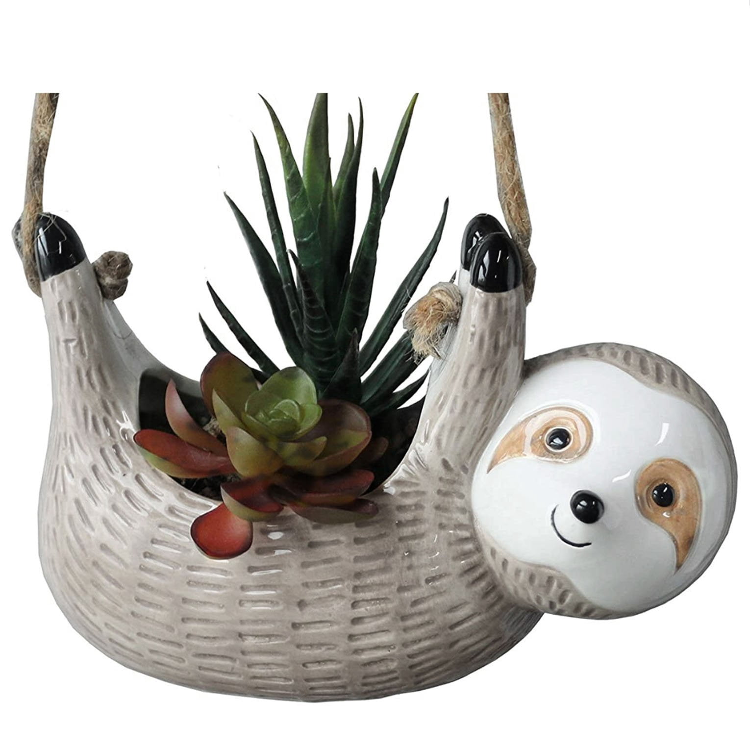 SILVERFEVER Sloth Hanging Planter  Succulent Plant Pot Indoor Outdoor Ceramic Animal Planters Pots Flowerpot Container 1, Grey