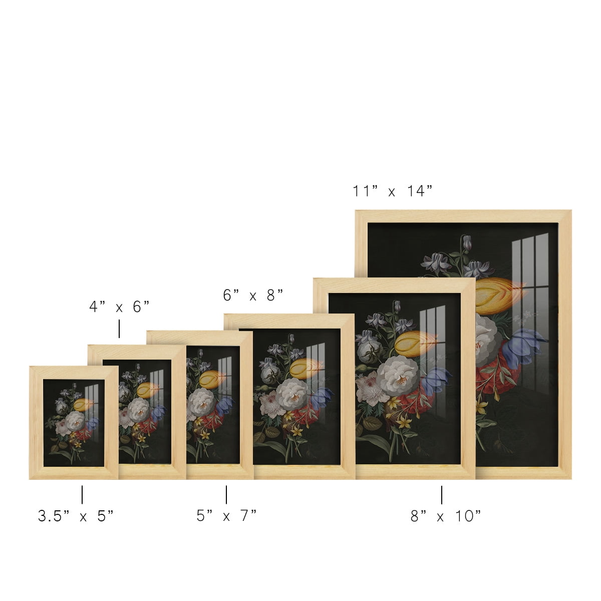 Dramatic Bouquet III -Framed Print w/glass-Natural Wood
