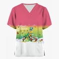 thumbnail image 3 of Camiseta de trabajo con bolsillo y manga corta con cuello en V y estampado navideño de Mickey Mouse de Disney para mujer con estampado de muñeco de nieve y copo de nieve, 3 of 5