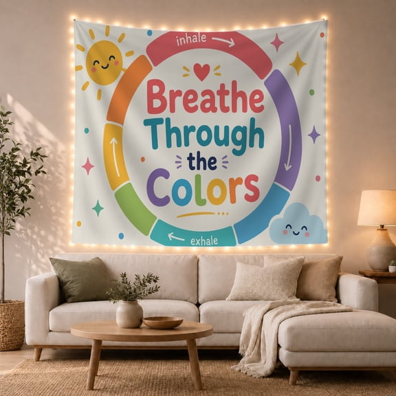 Colorful Rainbow Ring on White Background Whimsical Illustration for Meditation Enthusiasts Cheerful Art Decor Birthday Gift Tapestry Wall Hanging for Bedroom and Living Room