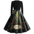 thumbnail image 4 of Women's Casual Fashion Long Sleeve Christmas Graphic Printed Vintage Long Dresses with Round Neck, Fall and Winter Casual Wear for Festive Occasions,Brown,L, 4 of 4