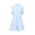 thumbnail image 4 of PENGXIANG Robe d'Été pour Femmes Manches Courtes Bouton Manches à Volants Col Mini Robe Couleur Unie Coupe Ample Robe Plissée Fluide, 4 of 5