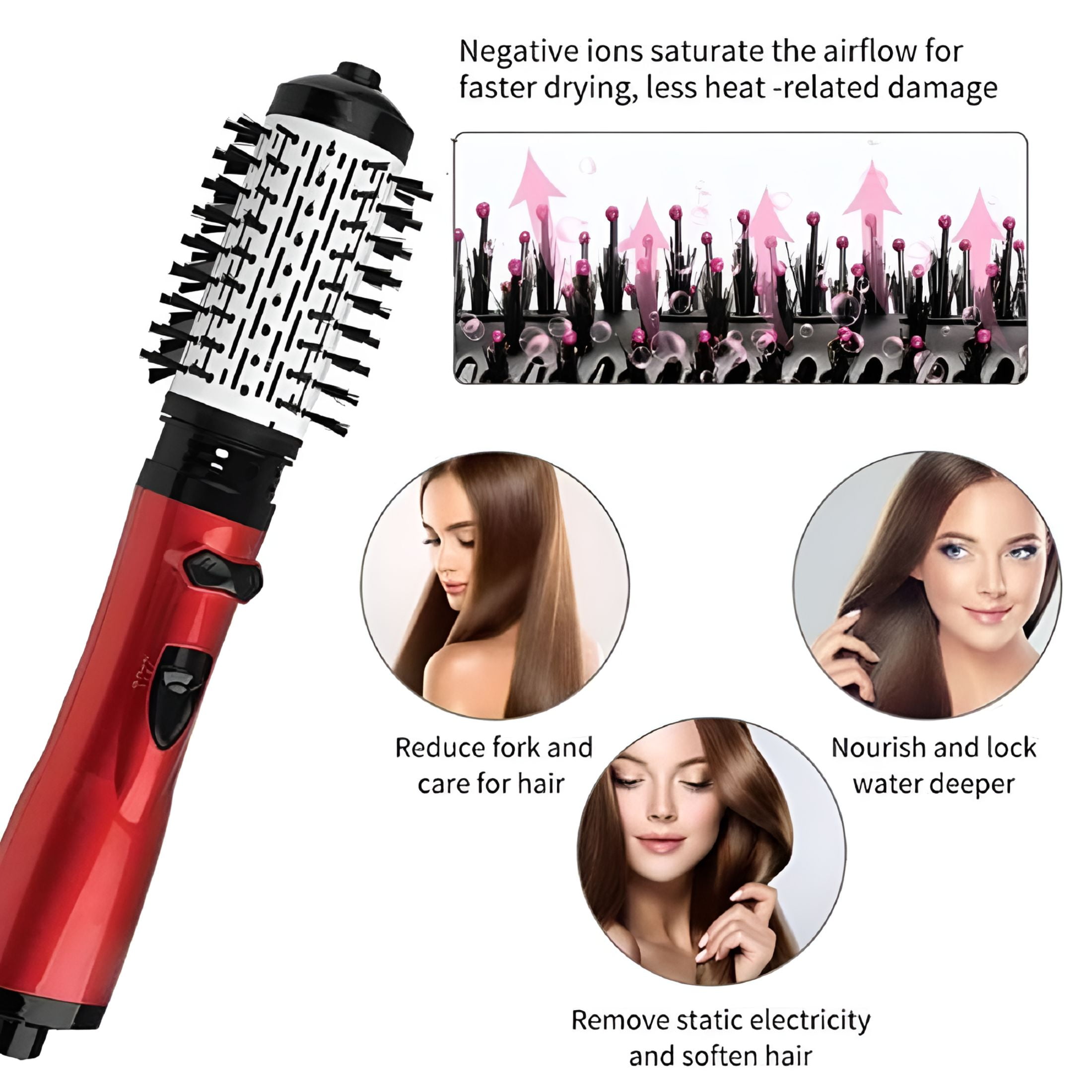 HIBIBUD Hot Air Styler Rotating Hair Dryer 3-in-1 Hot Air Spin Dryer Brush Hair Straightener Rotating Hair Straightener Electric Hair Dryer Comb