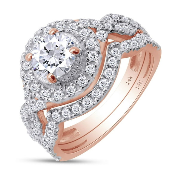 AFFY Bridal Ring Set For Women, 2.00 Carat (Ctw) Center 6MM Round Shape Lab Grown Diamond Halo Infinity Engagement Wedding Ring Set In 14K Solid Rose Gold Jewelry -10